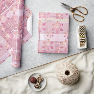 Papel De Regalo Plaid de Navidad Rosa Hermosas Copos de Nieve