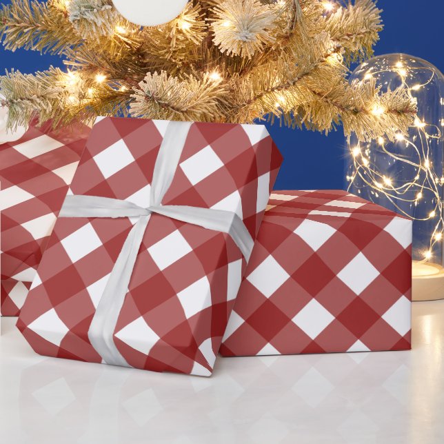 Papel De Regalo Plaid diagonal rojo y blanco de búfalo (Vacaciones)