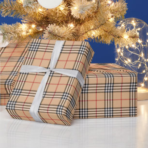 Papel De Regalo Plaid Escocés Chic Base de Cuero Tostado Blanco Ne