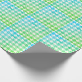 Papel De Regalo Plaid Gingham Lime Green Blue Moderno Simple Check