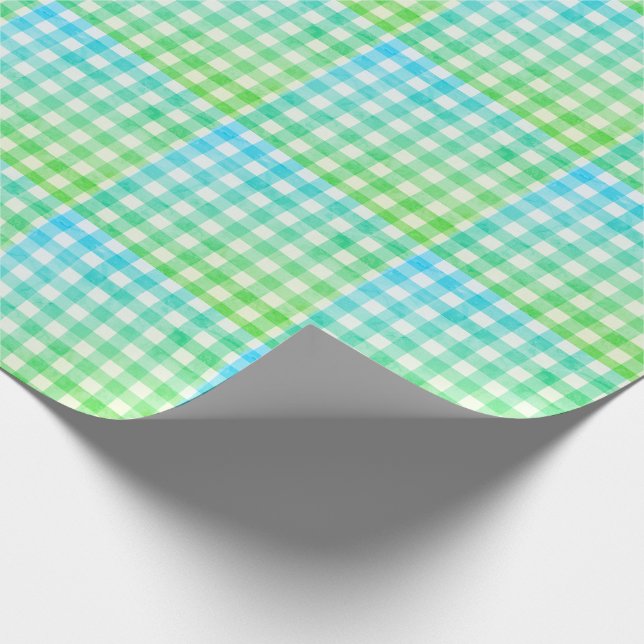 Papel De Regalo Plaid Gingham Lime Green Blue Moderno Simple Check (Esquina)
