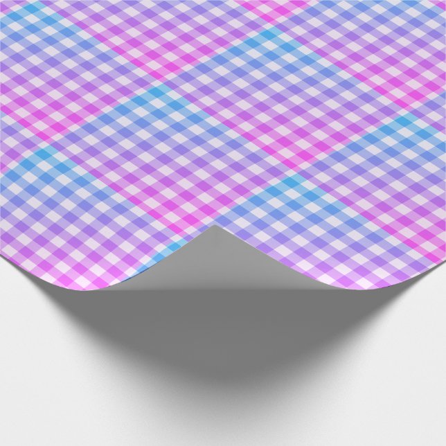 Papel De Regalo Plaid Gingham Pink Blue Moderno Simple Check (Esquina)