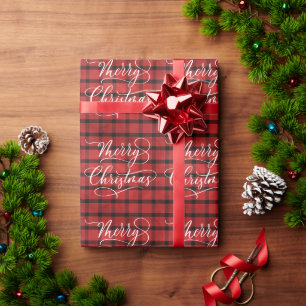 Papel De Regalo Plaid Moderno ROJO NEGRO Feliz Navidad Fiesta