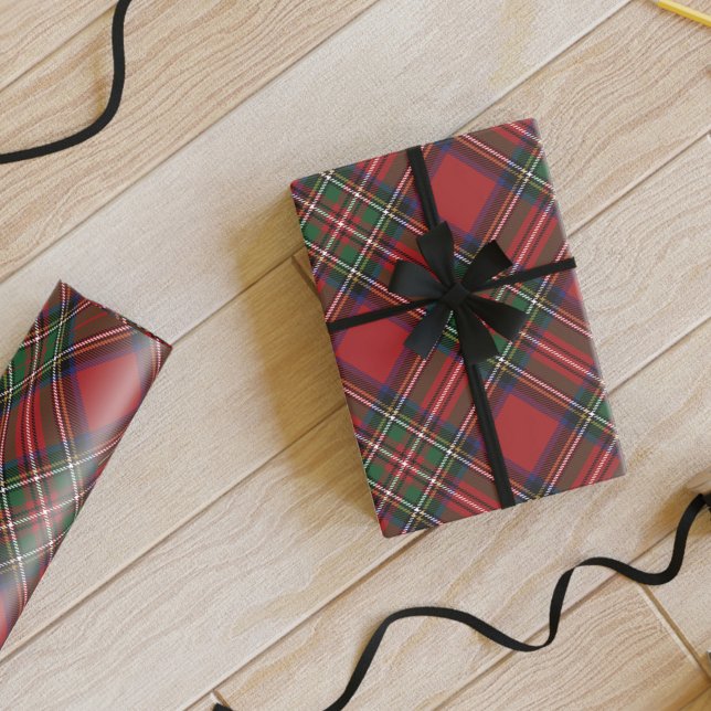 Papel De Regalo Plaid Red Green Rustic Stewart Tartán (Plaid Clan Stewart Tartan Red and Green Wrapping Paper)