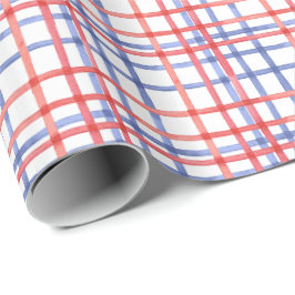 Papel De Regalo Plaid Rojo Blanco y Azul Acuarela