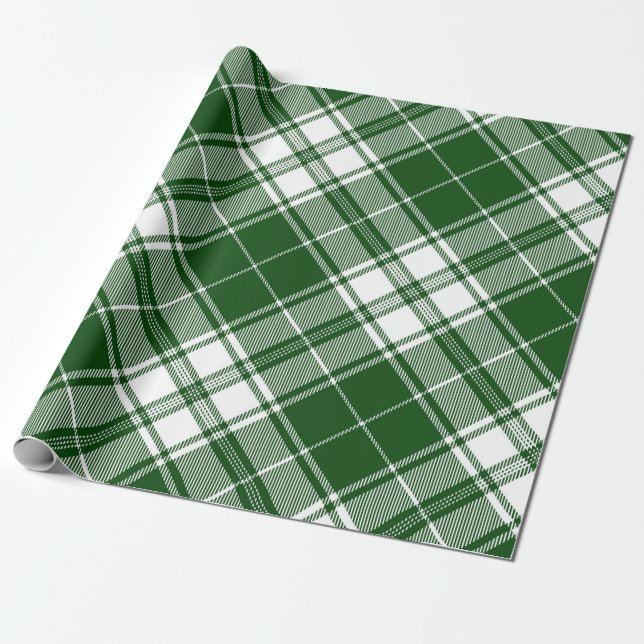 Papel De Regalo Plaid Tartán Retro Verde Blanco Navidad Año Nuevo (Desenrollado)