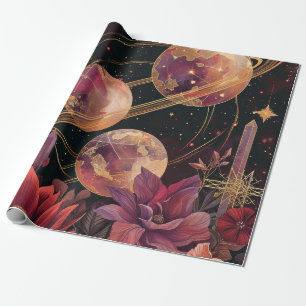Papel De Regalo Planeta Celestial con Anillo Dorado Púrpura Jardín