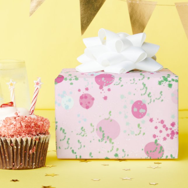 Papel De Regalo Planetas con sabor moderno, rosa Rosa y verde (Fiesta de cumpleaños )