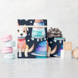 Papel De Regalo Planetas de galaxia de perros espaciales