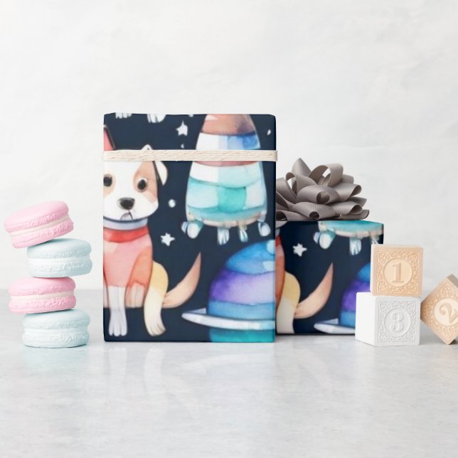 Papel De Regalo Planetas de galaxia de perros espaciales (Baby Shower)