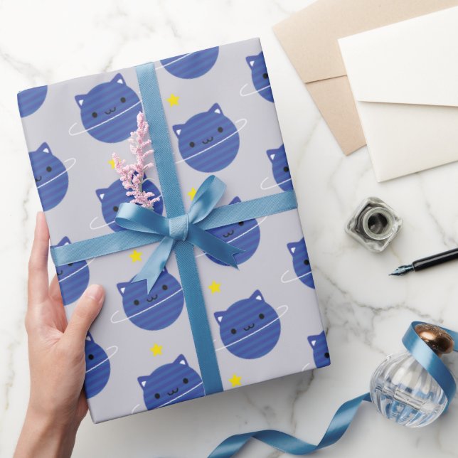 Papel De Regalo Planetas de gato kawaii en el espacio (Regalar)