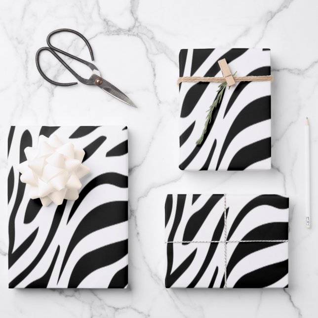 Papel de regalo plano con estampado de cebra (Anverso)