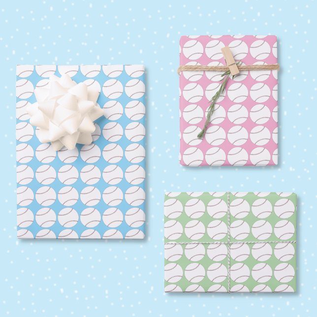 Papel de regalo plano con patrón de béisbol Set de (Subido por el creador)