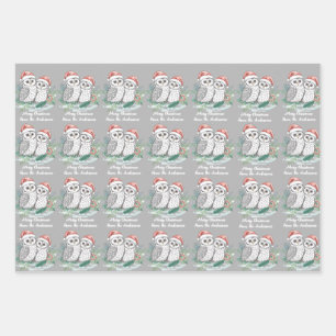 Papel de regalo plano de búho de Navidad conjunto 