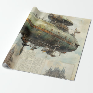 Papel De Regalo Plano de Dirigible Antiguo Sepia Técnico