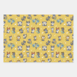 Papel de regalo plano de gato zodiacal lindo conju