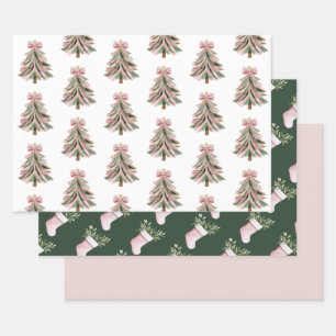 Papel de regalo plano de Navidad con pinceladas ro