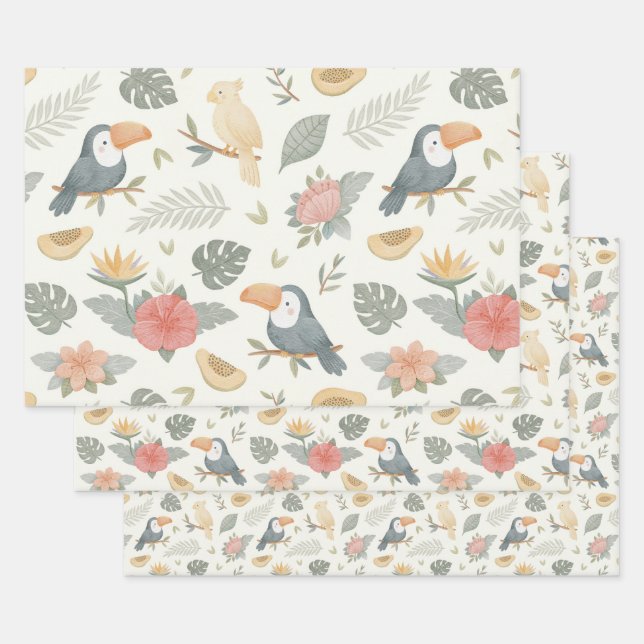Papel de regalo plano para baby shower tropical (Set)