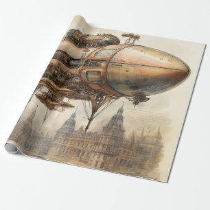 Papel De Regalo Planos de cobre de un dirigible steampunk vintage