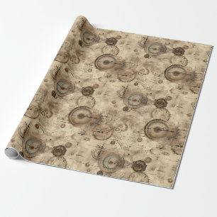Papel De Regalo Planos mecánicos retro sepia marrón