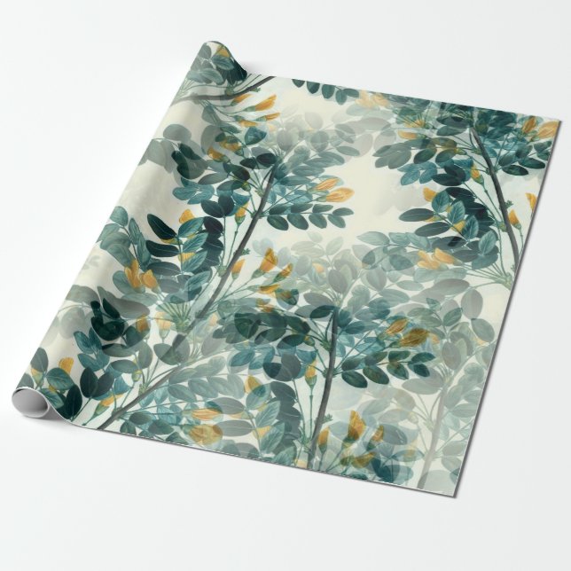 Papel De Regalo Planta de hojas florales amarillas (Desenrollado)