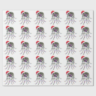 Papel De Regalo Planta Tropical Festiva con Sombrero de Santa