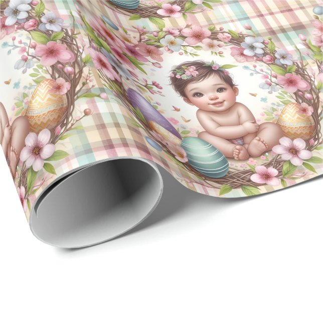 Papel De Regalo Plantar acuarela Floral Bebé Primera Pascua (Esquina del rollo)