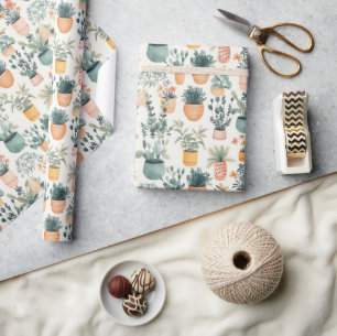Papel De Regalo Plantas De Acuarela Adorables Amante De La Jardine