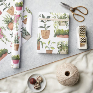 Papel De Regalo Plantas de caca pintadas con la mano de color colo