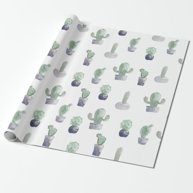 Papel De Regalo Plantas de cactus de color agua (Desenrollado)