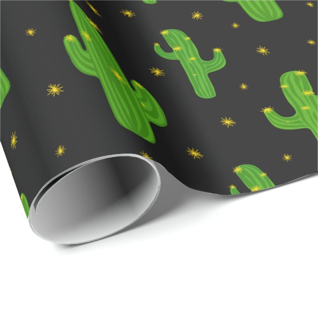 Papel De Regalo Plantas de Cactus personalizado en negro (Esquina del rollo)