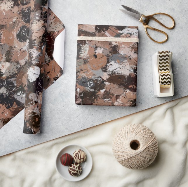 Papel De Regalo Plantas de pintura gris, marrón y negro (Artesanía)