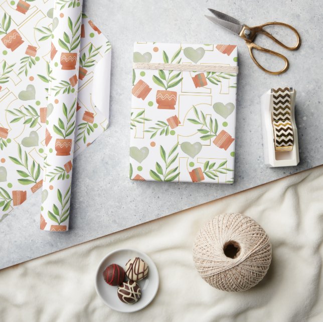 Papel De Regalo Plantas Domésticas En Cuencos Cerámicos Patrón De  (Artesanía)