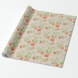 Papel De Regalo Plantas Domésticas En Cuencos Cerámicos Patrón De