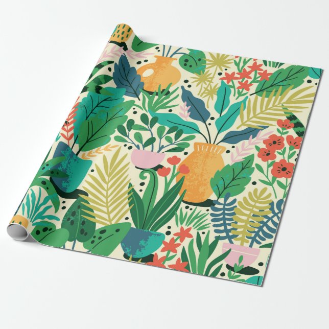 Papel De Regalo Plantas domésticas en macetas de cerámica sin fisu (Desenrollado)