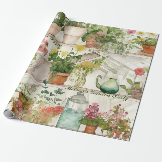 Papel De Regalo Plantas Jardín de flores botánicas acuarela (Desenrollado)