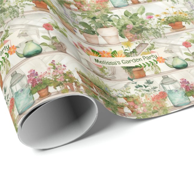 Papel De Regalo Plantas Jardín de flores botánicas acuarela (Esquina del rollo)