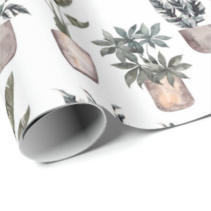 Papel De Regalo Plantas Potadas En Blanco