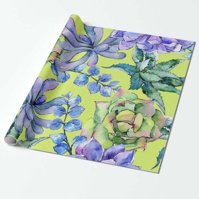 Papel De Regalo Plantas suculentas de acuarela (Desenrollado)