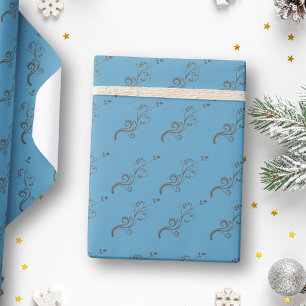 Papel De Regalo Plantas Trepadoras Elegantes Patrón Azul Marrón