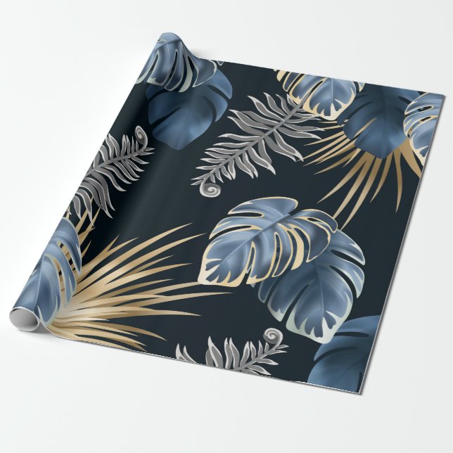 Papel De Regalo plantas tropicales de hojas oscuras (Desenrollado)