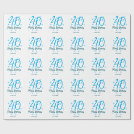 Papel De Regalo plantilla azul de 40 cumpleaños agregar nombre fec
