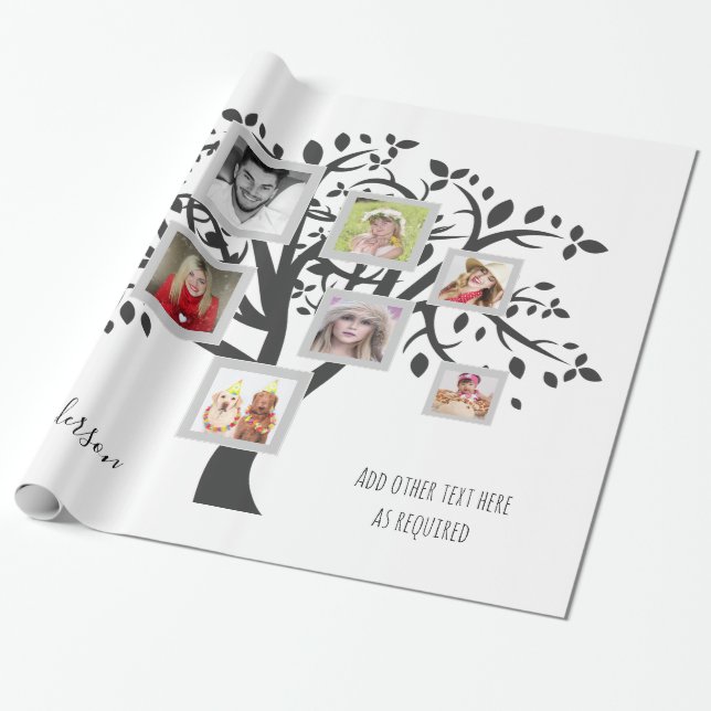 Papel De Regalo Plantilla de árbol de familia de collages de fotos (Desenrollado)
