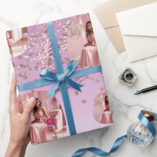Papel De Regalo Plantilla de foto ombre con brillo de oro rosa ele