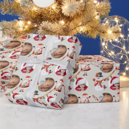 Papel De Regalo Plantilla de fotografía abuelo Santa Snowman Silve