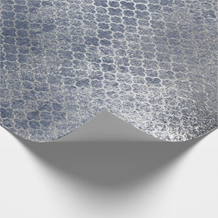 Papel De Regalo Plata apenada azul atractivo de plata de