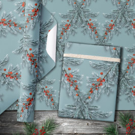 Papel De Regalo Plata Azul Sprue Rojo Berries Azul