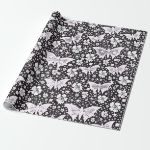 Papel De Regalo plata, brillante, brillante, mariposas, exclusivas