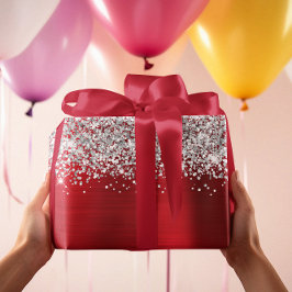 Papel De Regalo Plata Brillante Rojo Glam