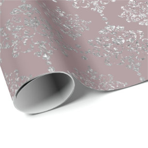 Papel De Regalo Plata Damask Royal Metallic Mauve Gray Pink